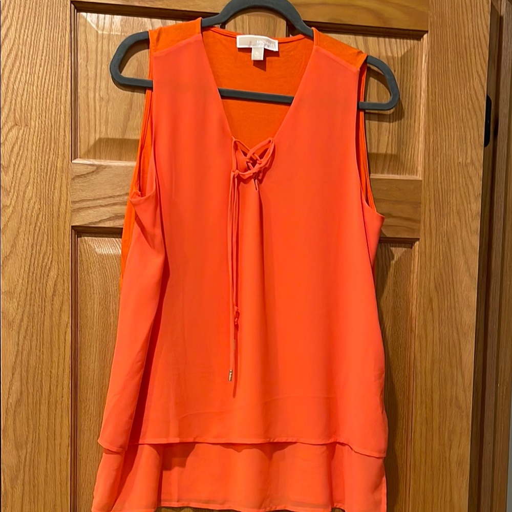 Michael Kors XL orange sleeveless top with tie front and layered bottom front